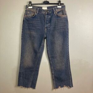 Free‎ people jeans size 28 cropped mid-rise straight leg frayed hem distressed